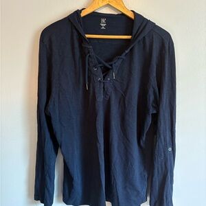 INC International Concepts Men's Dark Blue Lace-Up Hoodie